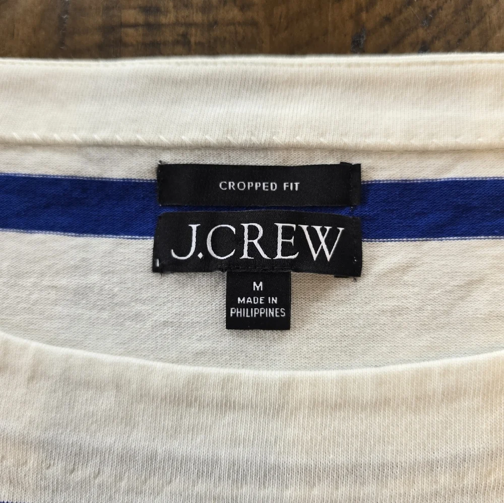 J. Crew Cropped Blue White Stripe Long Sleeve Shirt M - Picture 5 of 6